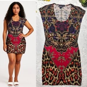 Just Cavalli Baroque Leopard Print Cap Sleeve Mini Dress Womens Medium